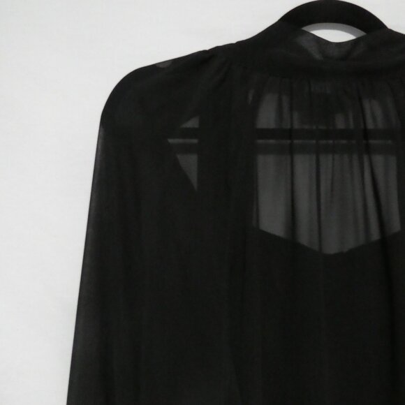 MICHEL STUDIO COLLECTION | size 16 | Black Sheer Button-Up Blouse With Neck Tie - Picture 9 of 14